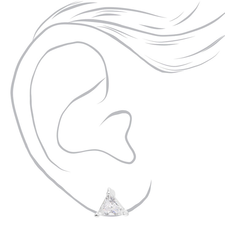 Silver Cubic Zirconia Triangle Stud Earrings - 8MM,