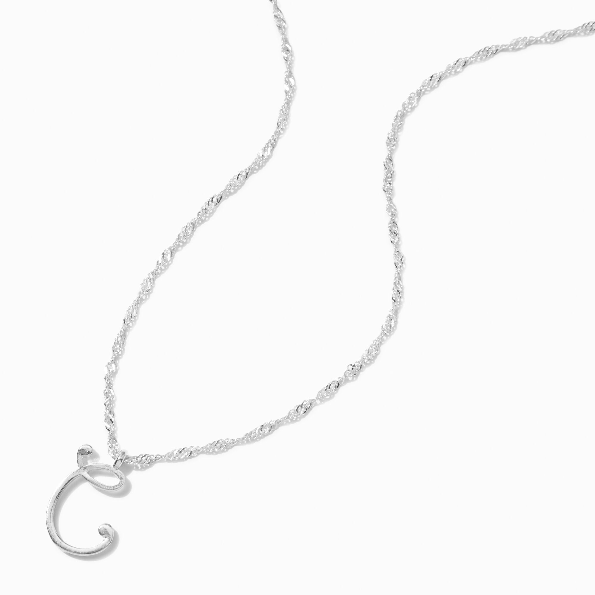 View Claires Large Script Initial Pendant Necklace C Silver information