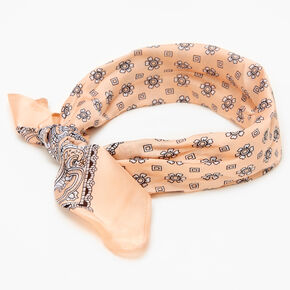 Floral Paisley Silky Bandana Headwrap - Nude,