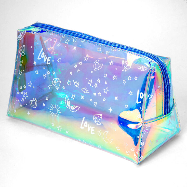 Trousse de maquillage graffiti holographique de taille moyenne - Bleu,