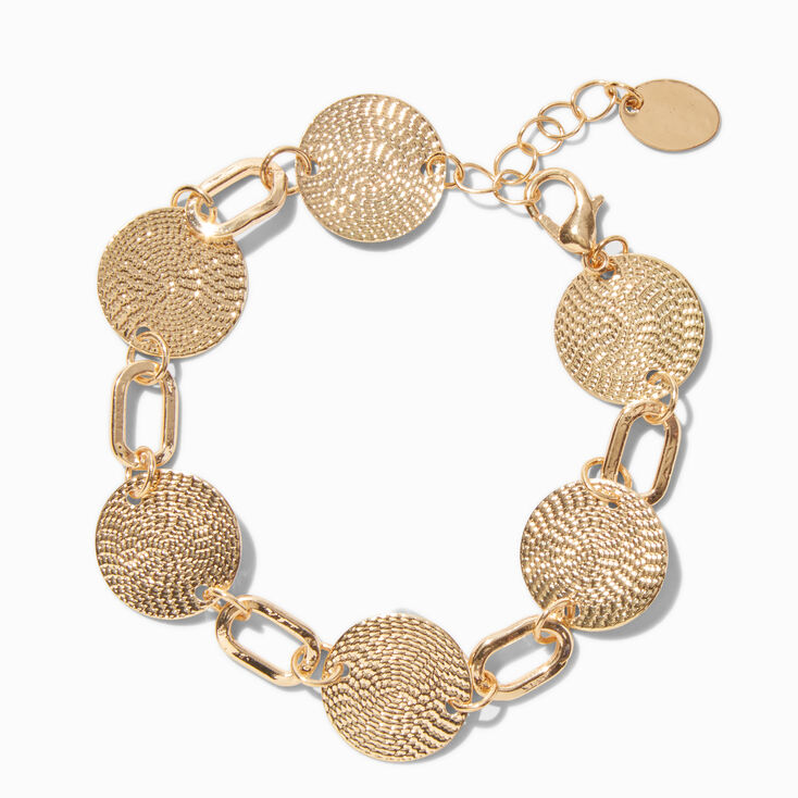 Gold-tone Textured Disc Chain Bracelet,