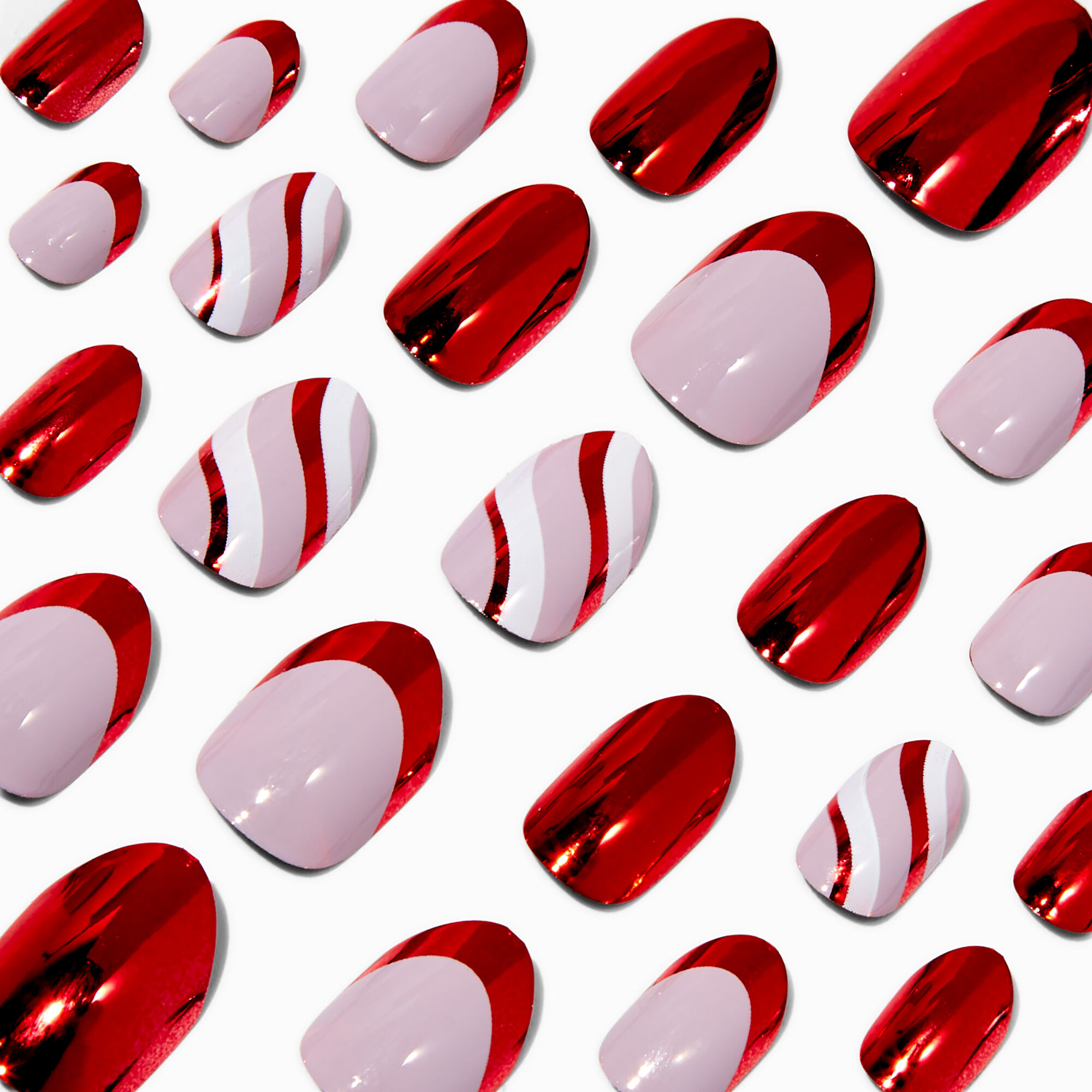Red Chrome Swirl Stiletto Press On Vegan Faux Nail Set - 24 Pack,