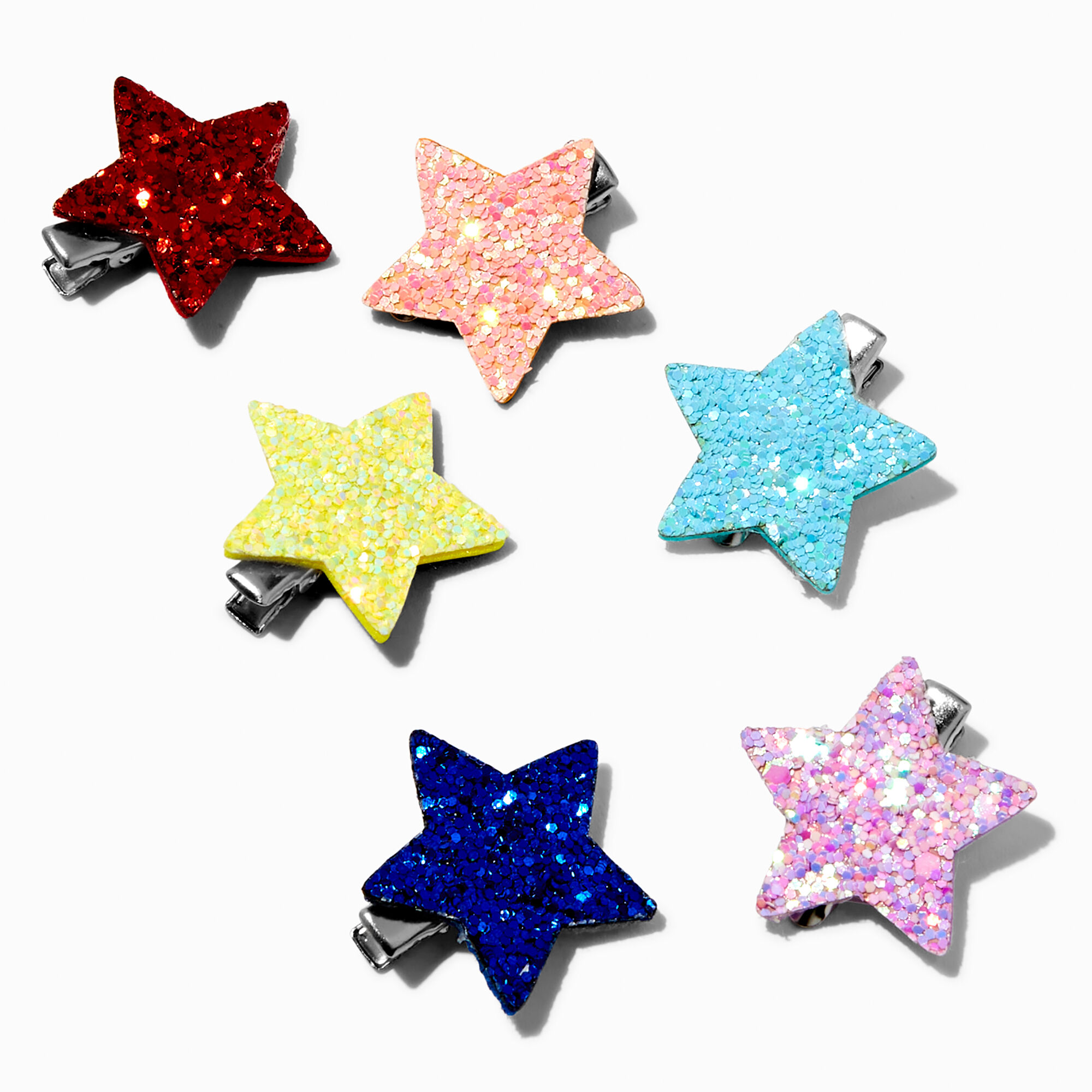 View Claires Club Glitter Star Hair Clips 6 Pack Rainbow information