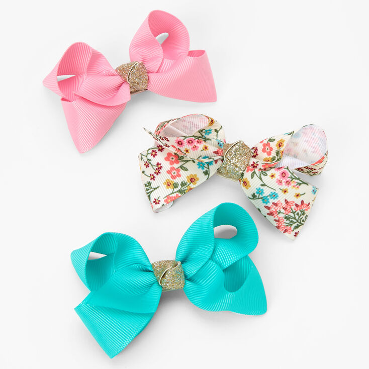 Claire&#39;s Club Loopy Bow Hair Clips - Floral, 3 Pack,