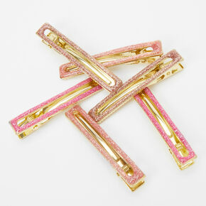 Glitter Rectangle Hair Clips - Pink, 6 Pack,