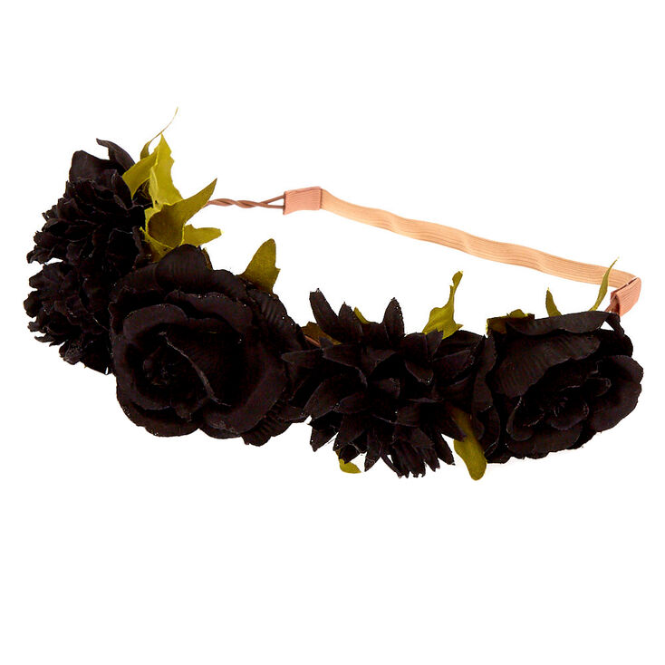 Glitter Rose Flower Crown Headwrap - Black,