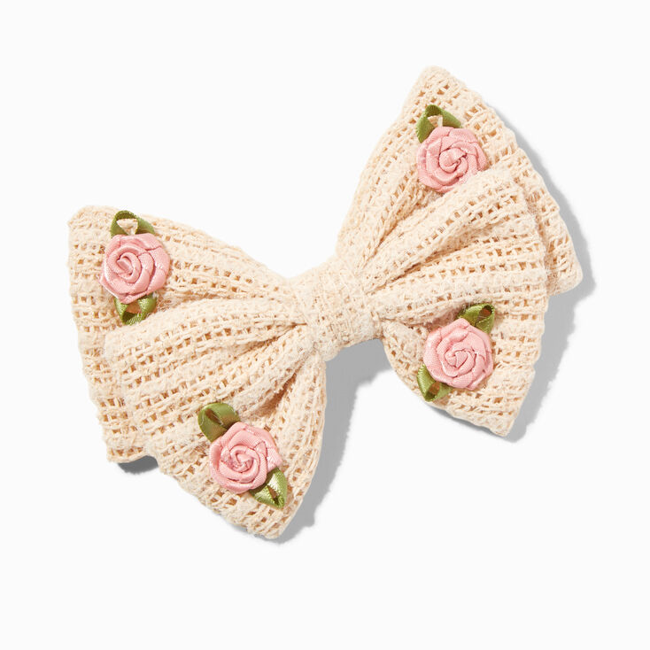 Barrette &agrave; n&oelig;ud &agrave; crochet rosette couleur ivoire,