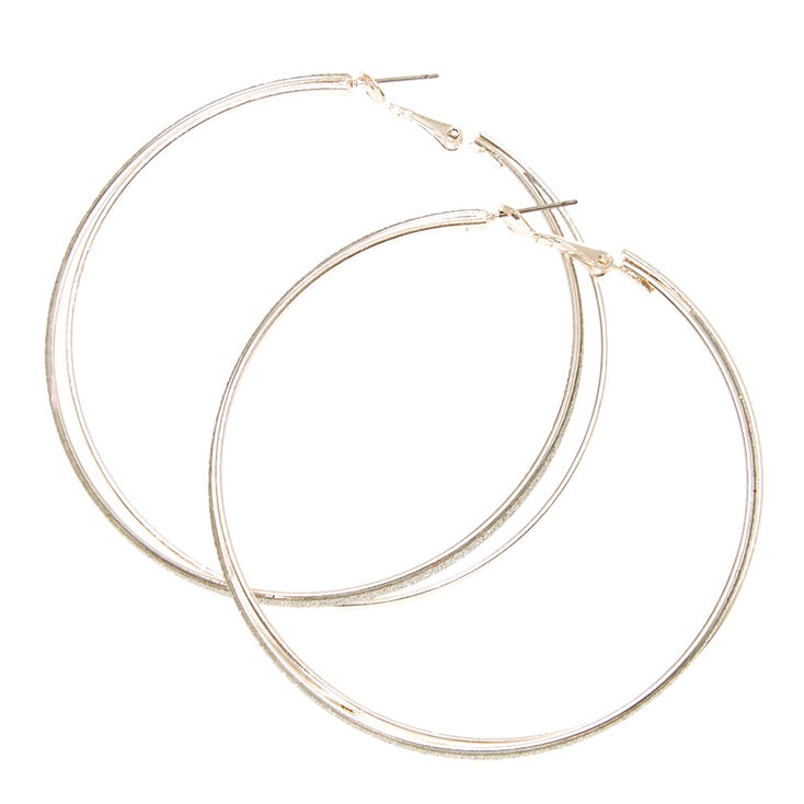 Silver 70MM Criss Cross Glitter Hoop Earrings,