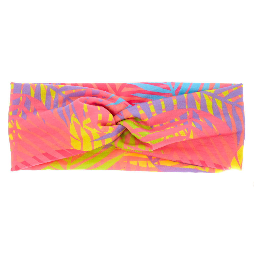 Neon Palm Leaves Twisted Headwrap - Pink,