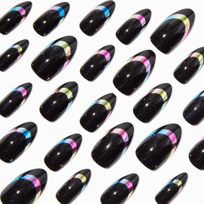Chrome Tips Black Stiletto Vegan Faux Nail Set - 24 Pack,
