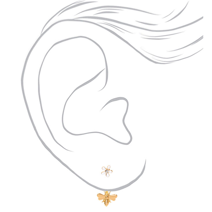 Gold Buzzing Bee Ear Jacket Earrings,