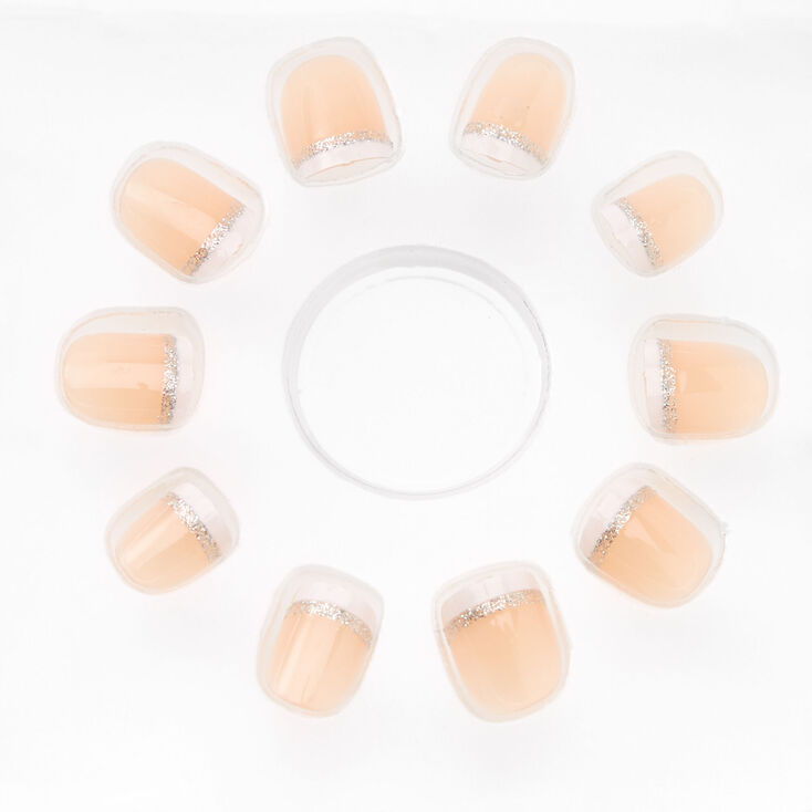 Claire&#39;s Club Glitter French Manicure Square Press On Faux Nail Set - 10 Pack,