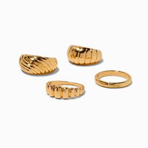 Gold-tone Textured Dome Rings - 4 Pack,