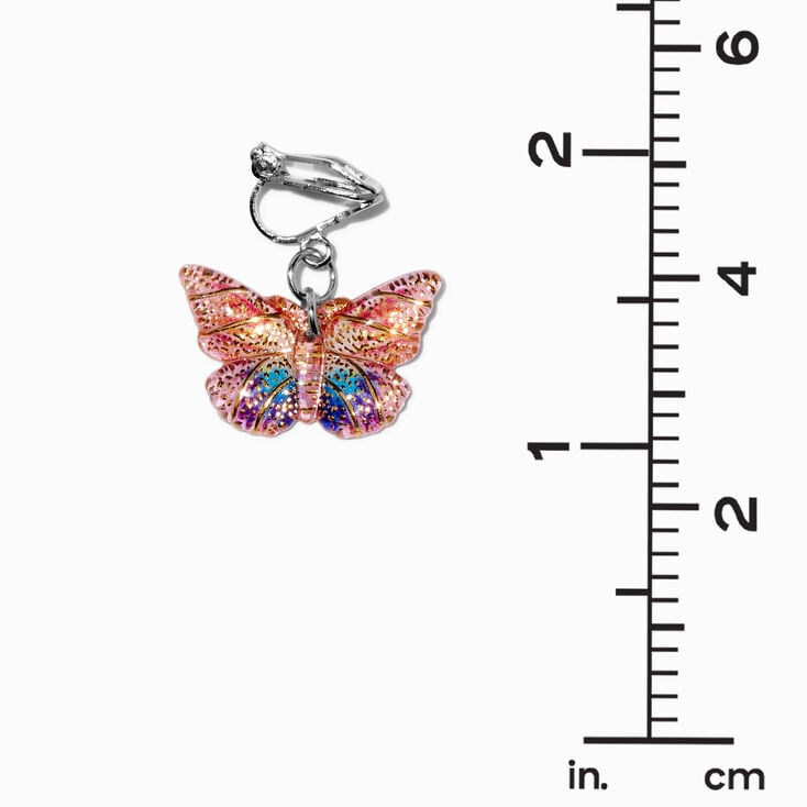 Glitter Butterfly 1&#39;&#39; Clip-On Drop Earrings,