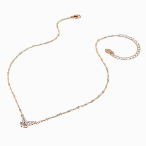 Rose Gold-tone Cubic Zirconia Butterfly Pendant Necklace,