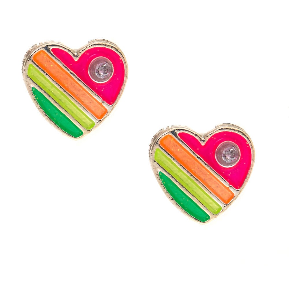 Neon Rainbow Heart Stud Earrings,