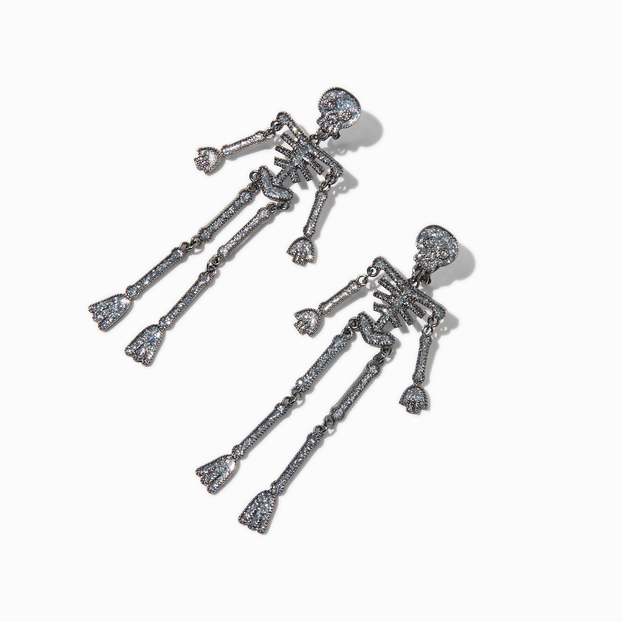 View Claires Glittery Jointed Skeleton 4 ClipOn Drop Earrings information