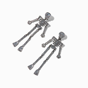 Glittery Jointed Skeleton 4&quot; Clip-On Drop Earrings,