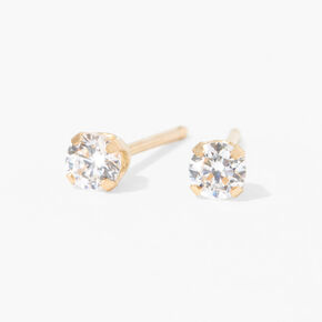 14kt Yellow Gold 3mm Cubic Zirconia Long Post Studs Ear Piercing Kit with Ear Care Solution,