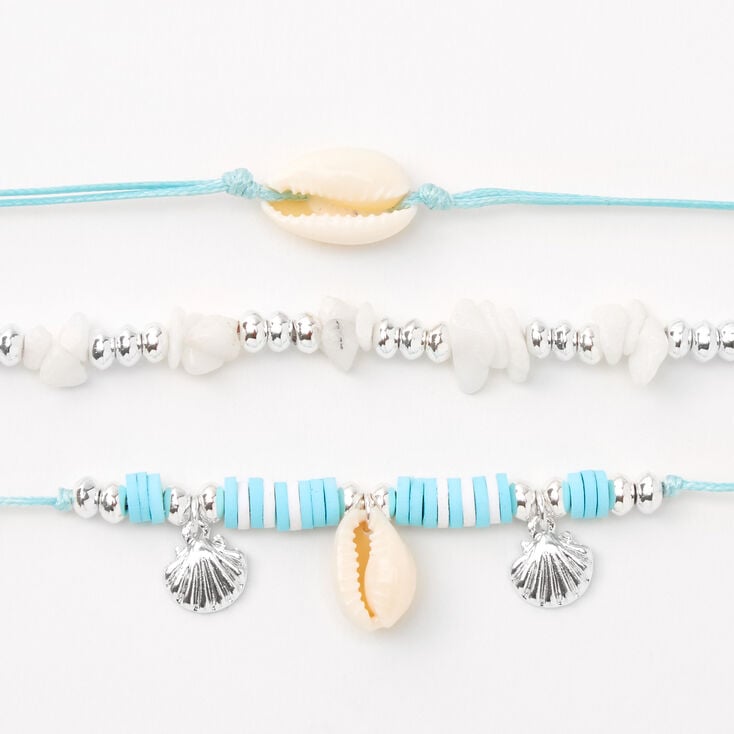 Silver &amp; Blue Seashells Choker Necklaces - 3 Pack,