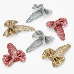 Claire&#39;s Club Glitter Bow Scalloped Snap Hair Clips - 6 Pack,