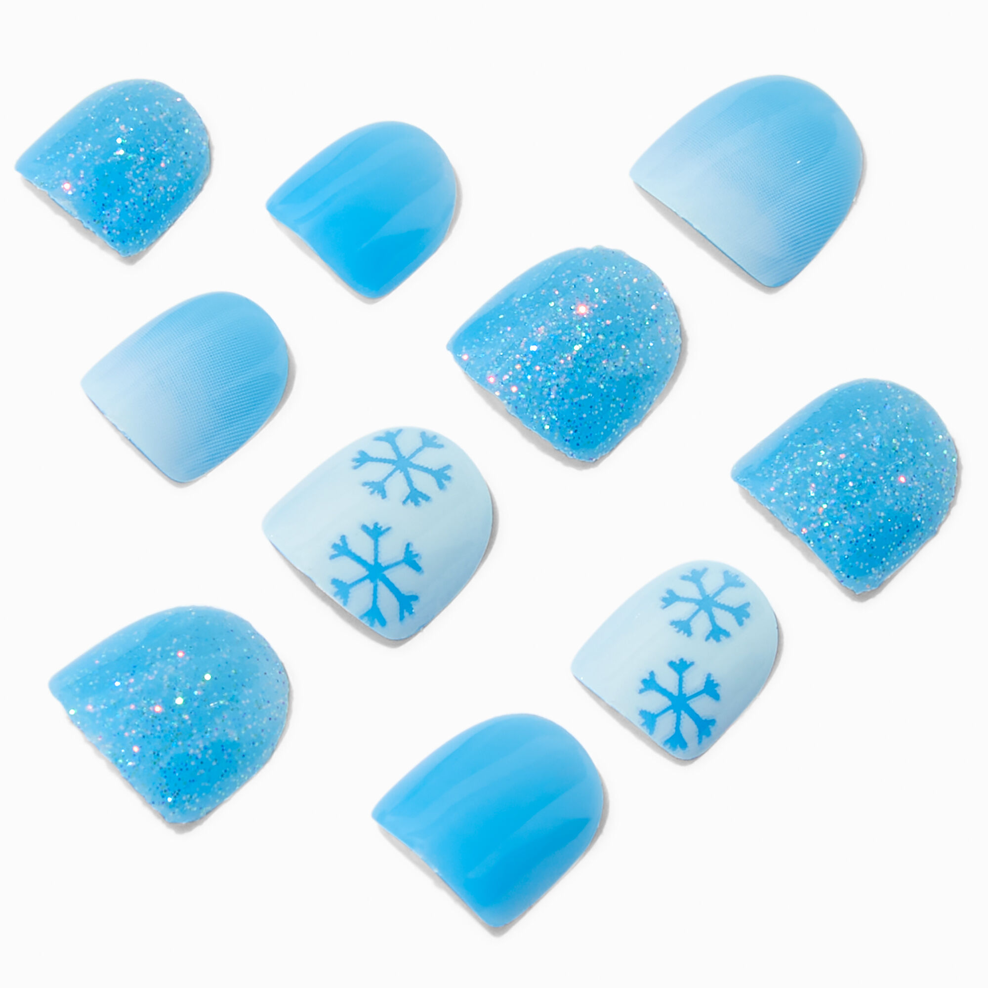 Claire's Checkered Blue Flame Coffin Vegan Faux Nail Set - 24 Pack