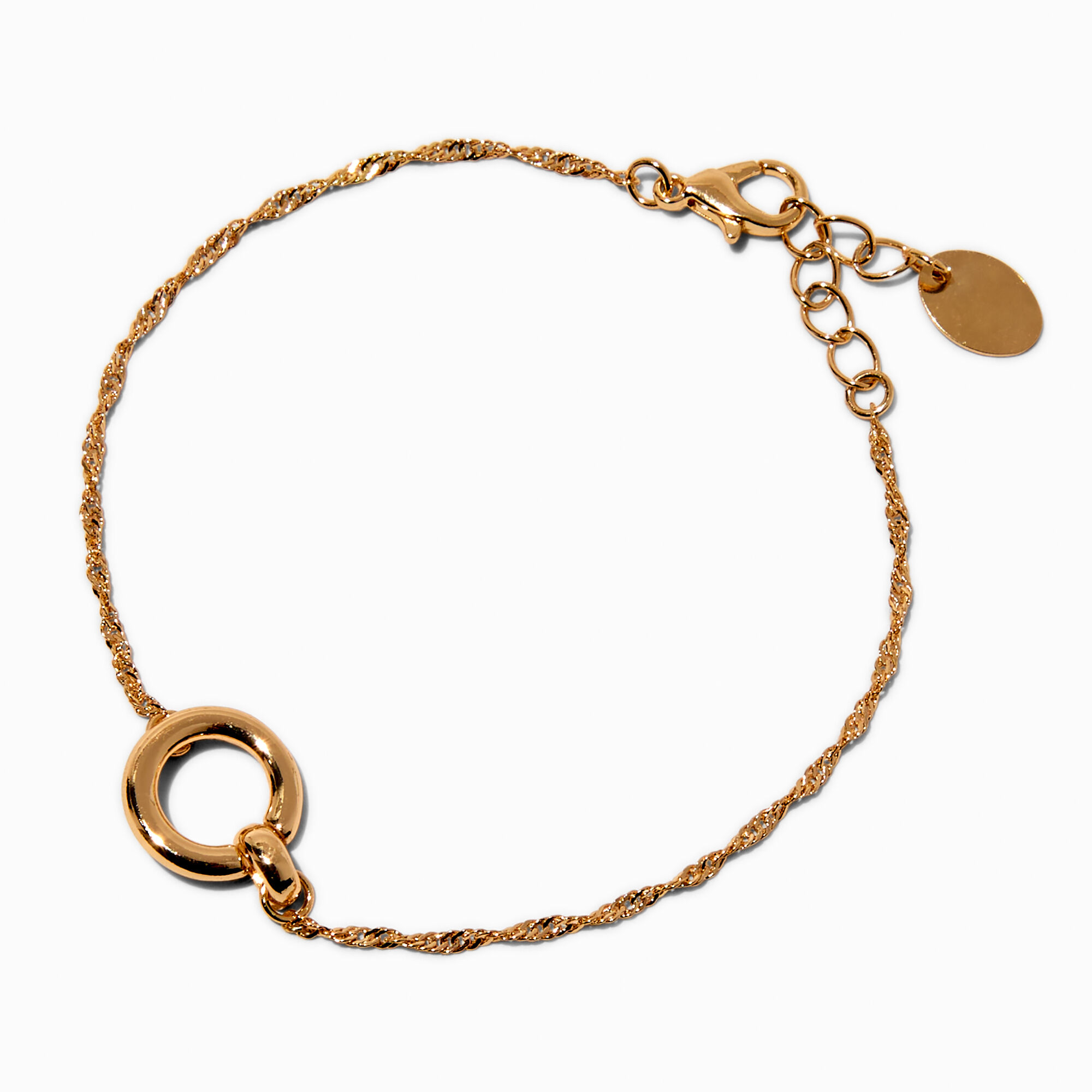 Gold-tone Twisted O Ring Chain Bracelet,