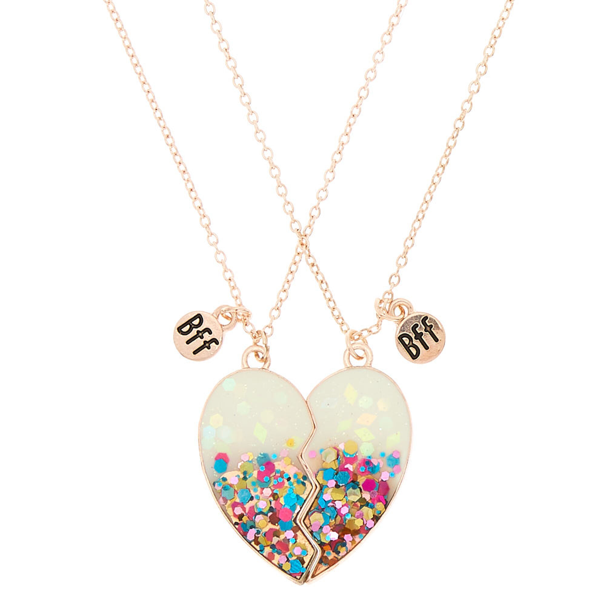 Best Friends Confetti Dipped Heart Pendant Necklaces - White, 2 Pack ...