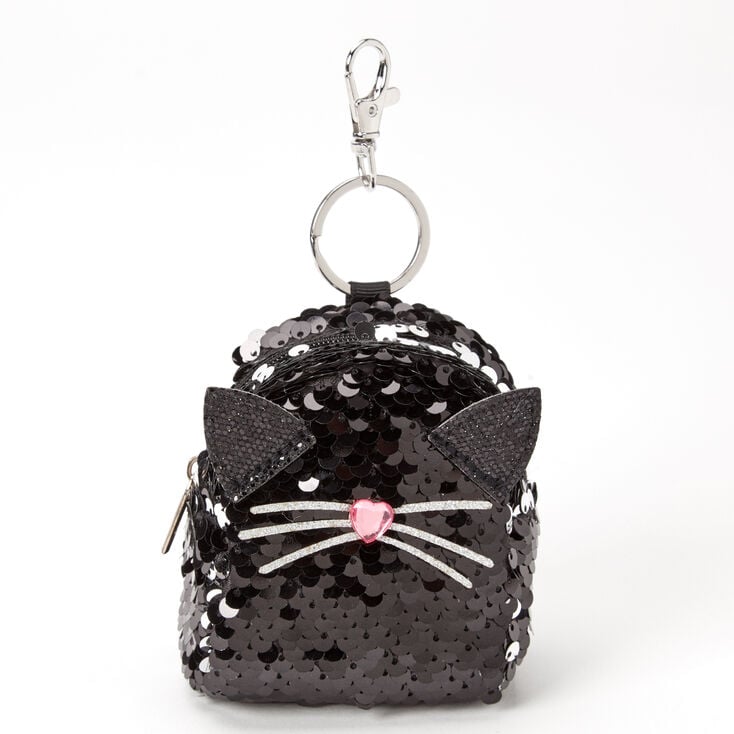Sequin Cat Mini Backpack Keychain - Black | Claire's US