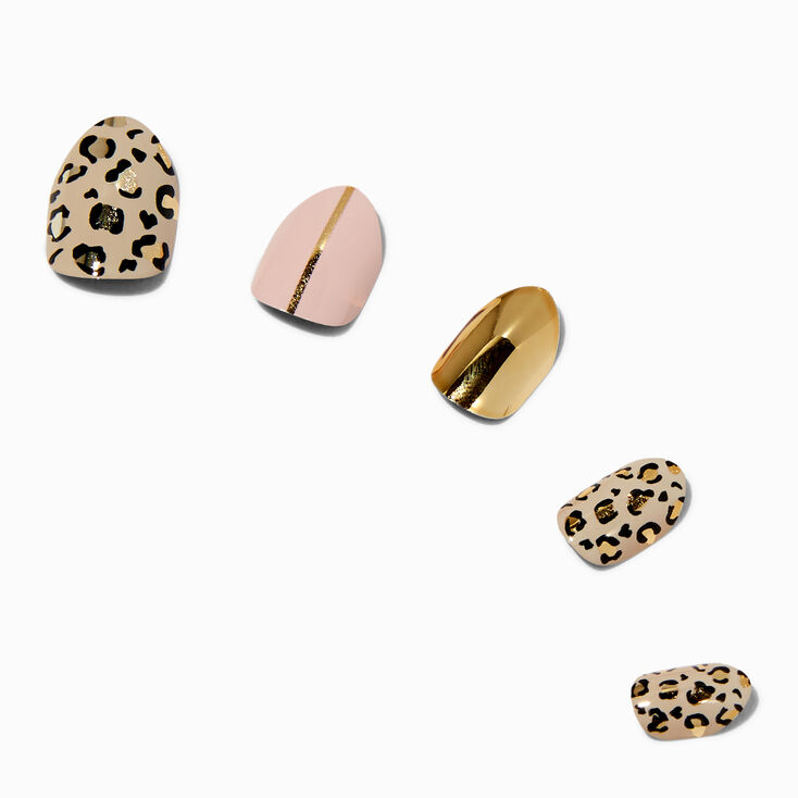 Gold Leopard Stiletto Press On Vegan Faux Nail Set - 24 Pack