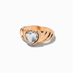 Bague c&oelig;ur transparent textur&eacute;e couleur dor&eacute;e,