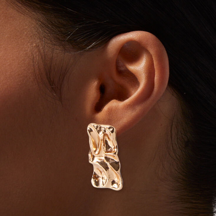 Gold-tone Crumpled Rectangle 1.5&quot; Drop Earrings,