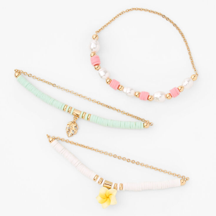 Gold Tropical Beaded Stretch Bracelets - 3 Pack,