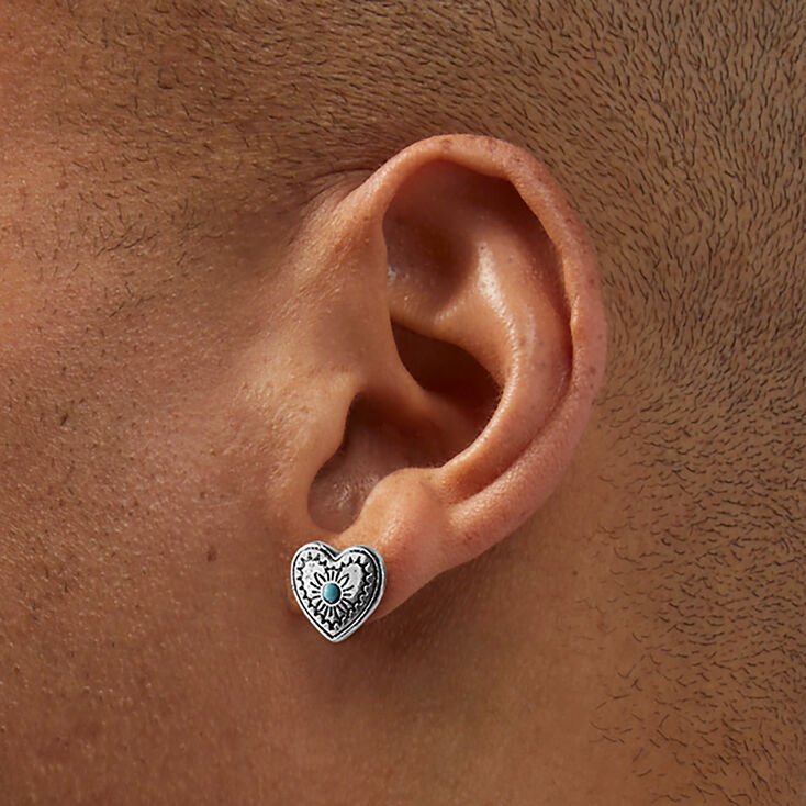 Silver-tone Filigree Heart Cowgirl Stud Earrings,