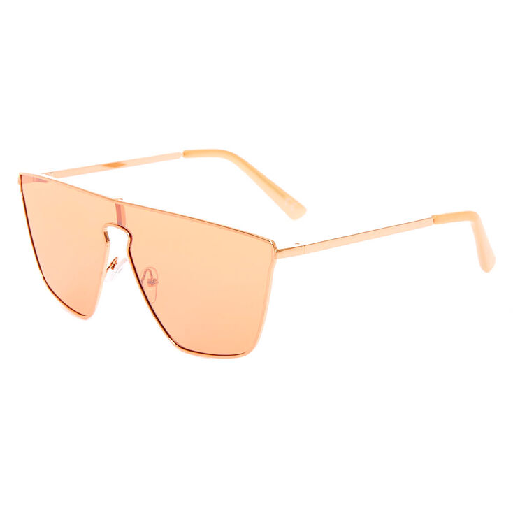 Lunettes de soleil bouclier couleur dor&eacute; rose,