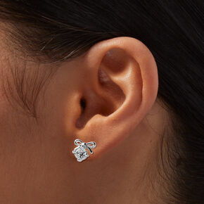 Silver-tone Cubic Zirconia Bow Stud Earrings ,