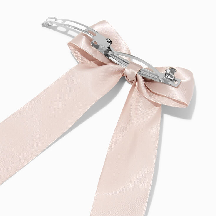 Taupe Satin Long Tail Hair Bow Clip,