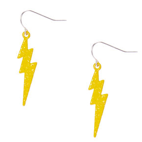 Silver Lightning Bolt Drop Earrings - Yellow,
