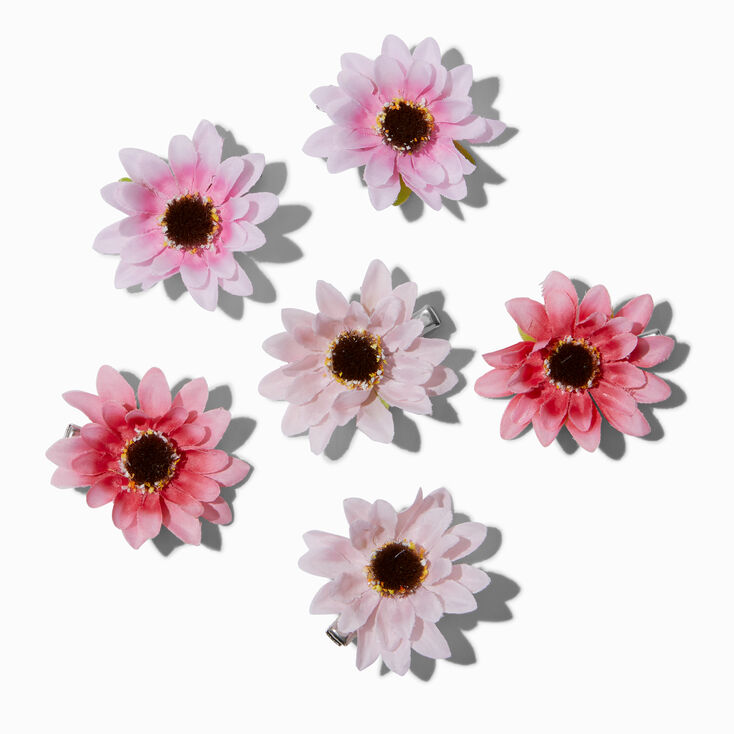 Barrettes florales marguerites roses - Lot de 6,