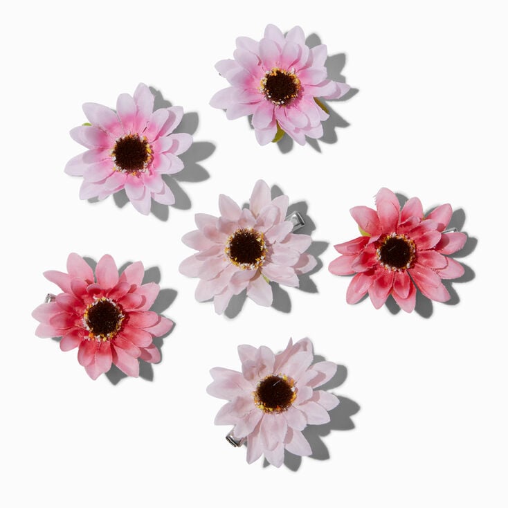 Pink Daisy Flower Hair Clips - 6 Pack,