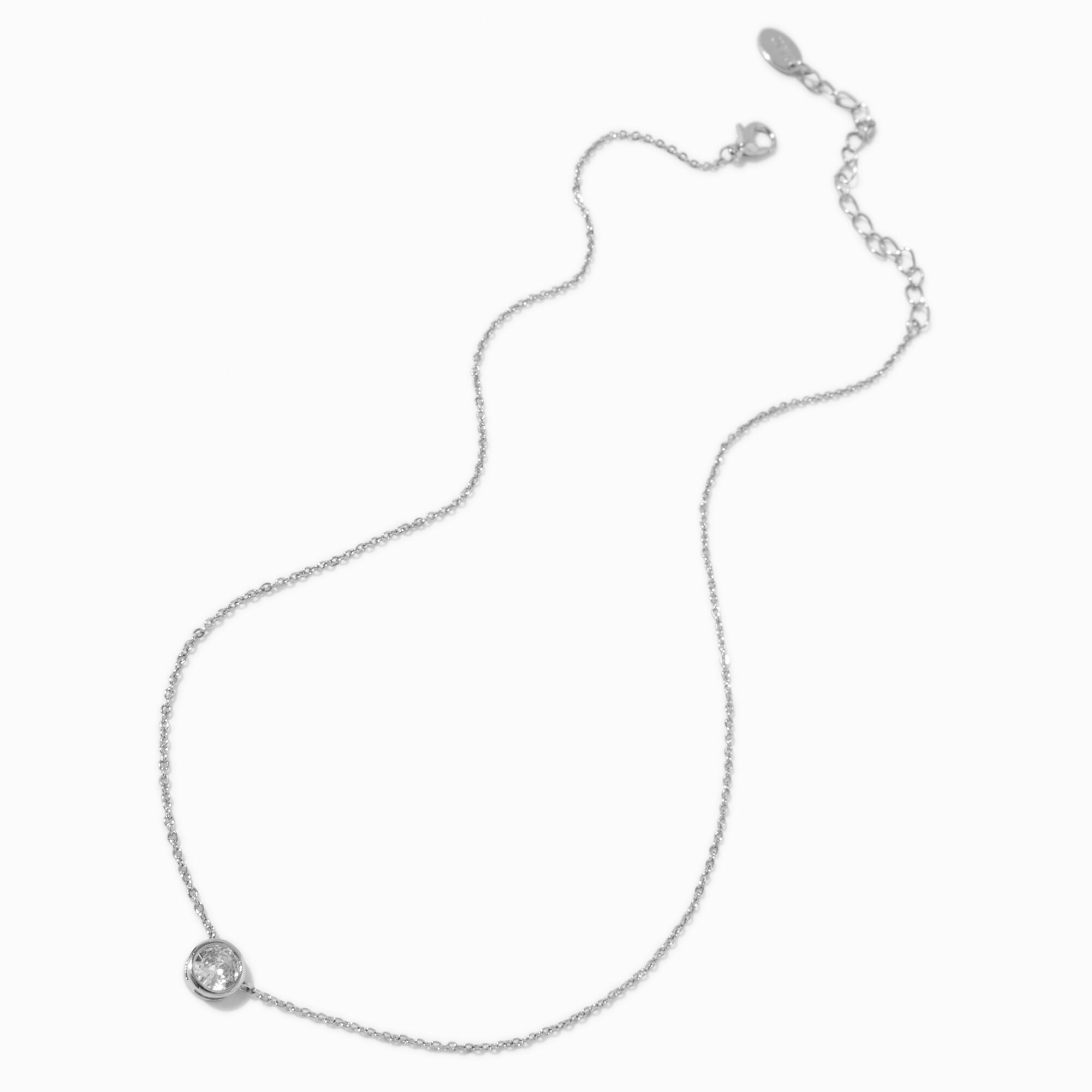 Silver-tone Cubic Zirconia Round Pendant Necklace,