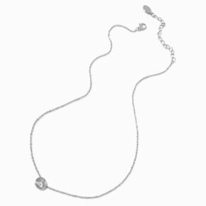 Silver-tone Cubic Zirconia Round Pendant Necklace,