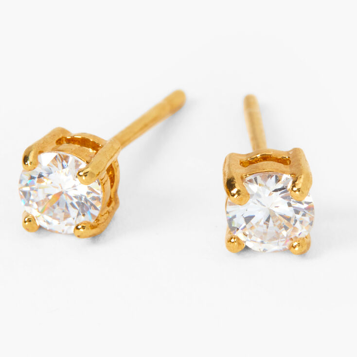 18k Gold Plated Cubic Zirconia Basket Stud Earrings - 4MM,