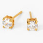 18k Gold Plated Cubic Zirconia Basket Stud Earrings - 4MM,