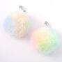 Silver 1.5&quot; Rainbow Pastel Pom Pom Clip On Drop Earrings,