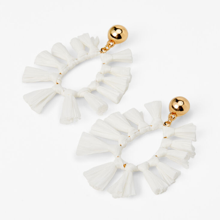 Gold 2&quot; White Tassel Drop Earrings,