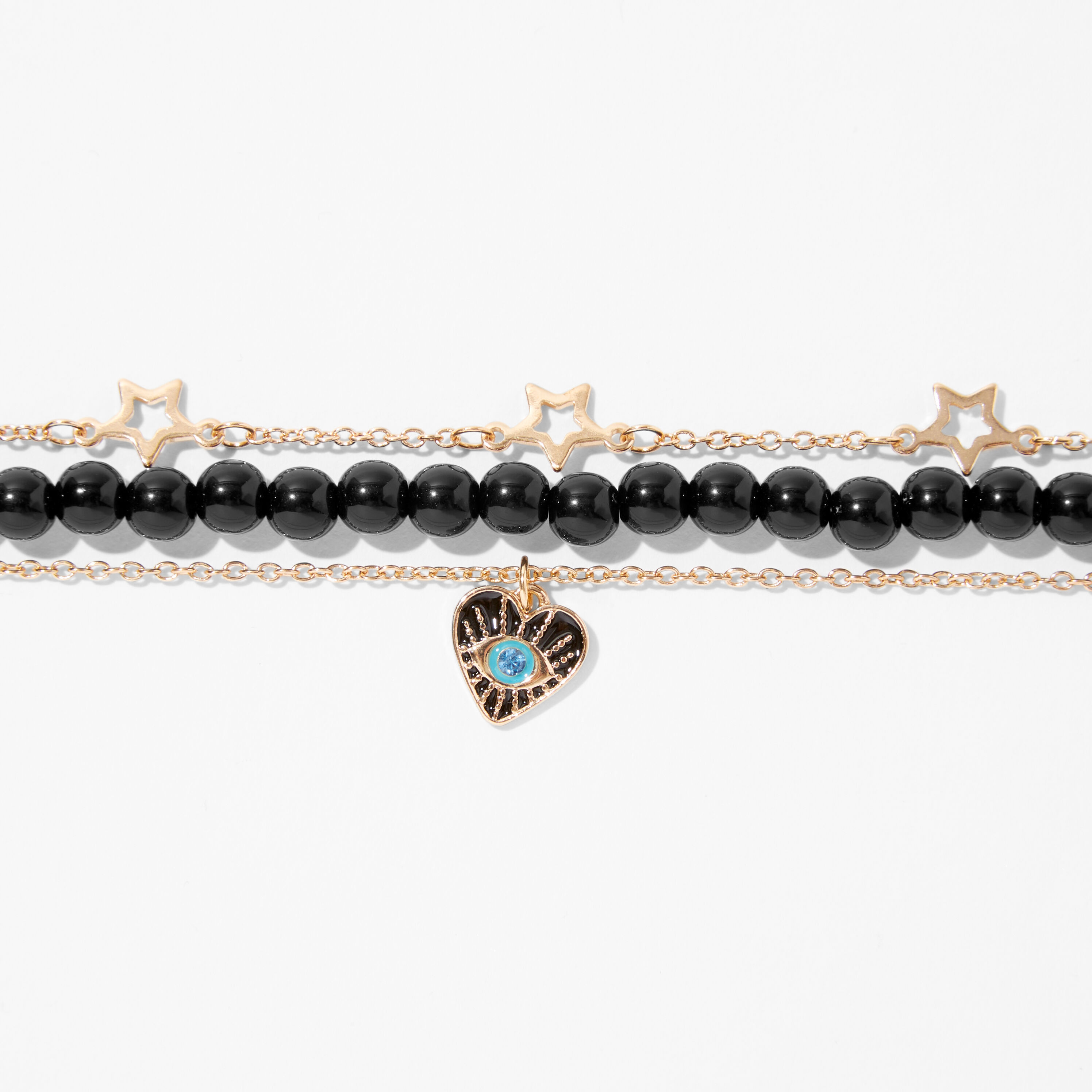 Gold & Black Evil Eye Star Multi Strand Bracelet,