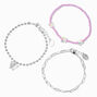 Silver Butterfly Purple Beads Bracelet Set - 3 Pack,