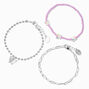 Silver Butterfly Purple Beads Bracelet Set &#40;3 Pack&#41;,