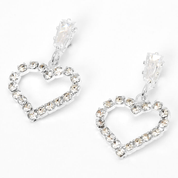 Silver 0.5&quot; Rhinestone Heart Drop Earrings,